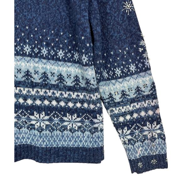 Heirloom Collection Vintage Beaded Snowflake Sweater Jacket Blue Women’s Large - Picture 13 of 15